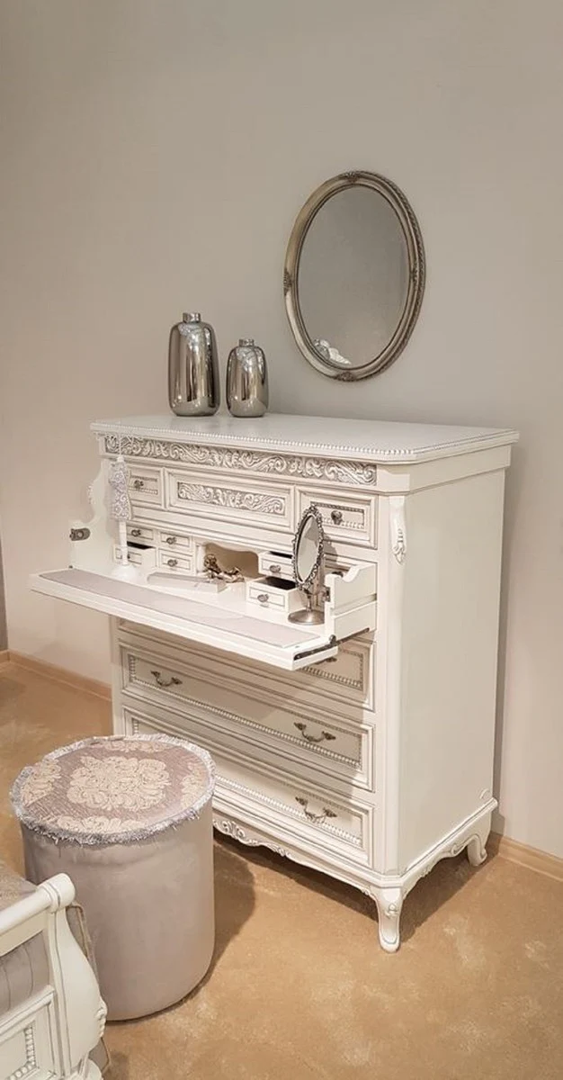 Luxury Baroque Dresser White / Gray / Antique Silver - Magnificent Baroque Style Bedroom Dresser - Luxury Bedroom Furniture in Baroque Style - Baroque Bedroom Furniture
