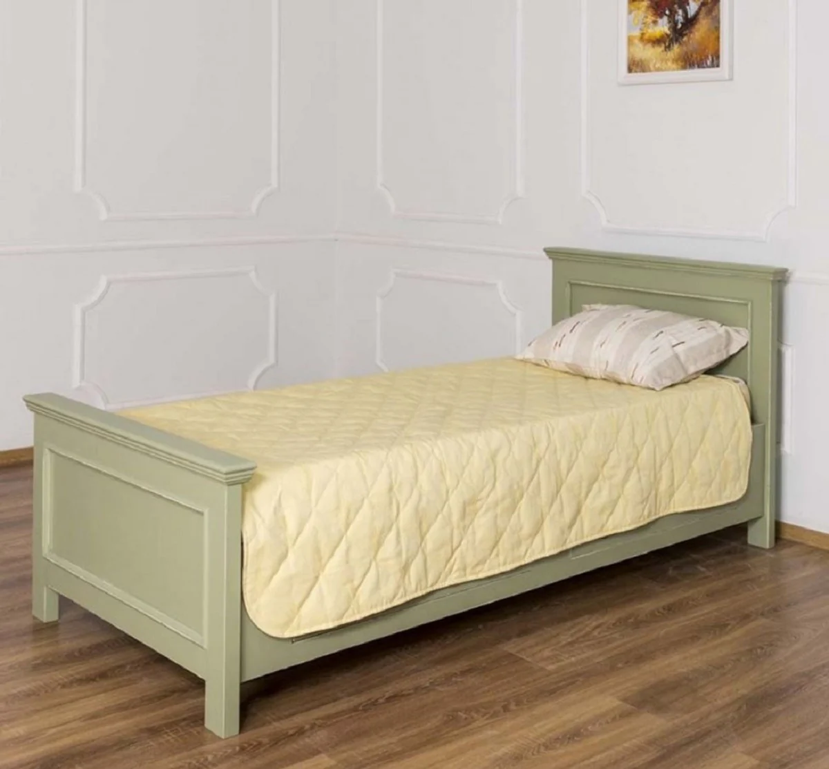 Country house style bed green 90 x 200 x H. 93 cm - solid wood single bed - bedroom furniture in country house style - solid wood bedroom furniture - country house style furniture