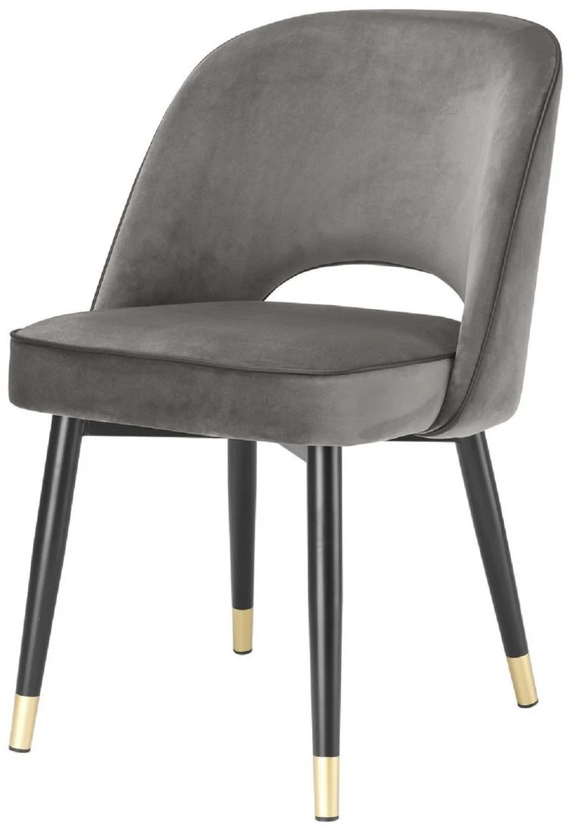Luxury dining room chair set gray / black / brass 53 x 56 x H. 84 cm - Dining room chairs with elegant velvet fabric - Dining room furniture