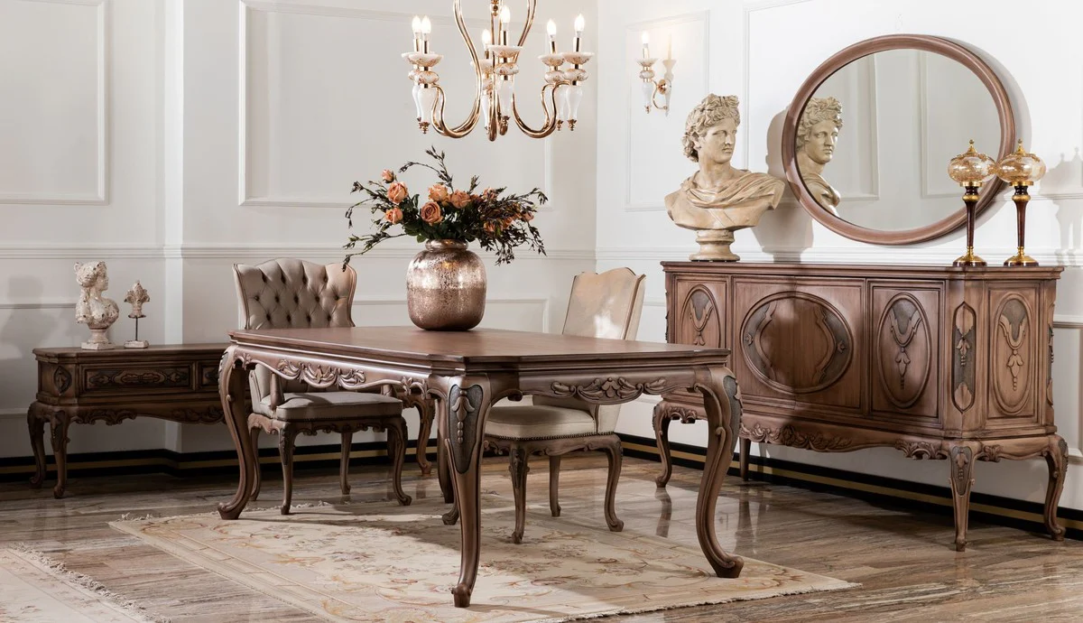 Luxury Baroque Mirror Brown - Oval Solid Wood Wall Mirror in Baroque Style - Baroque Furniture