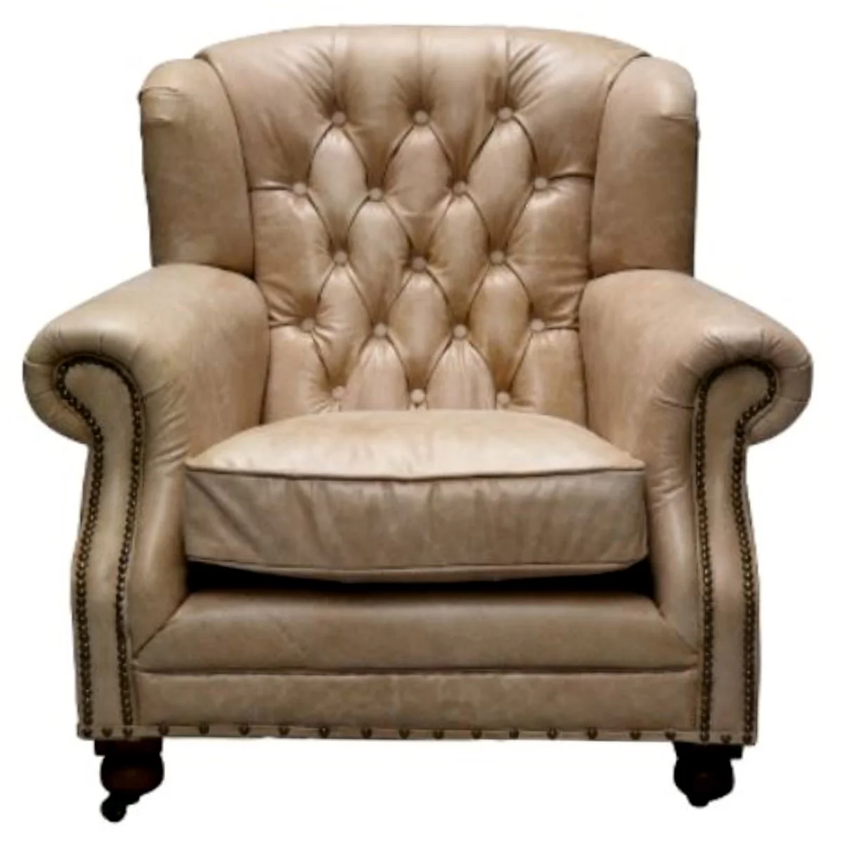 Luxury genuine leather armchair beige 92 x 97 x H. 89 cm - Chesterfield living room furniture