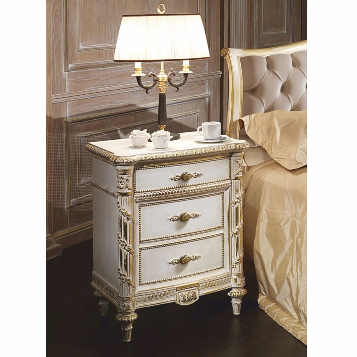 Luxury baroque nightstand white / gold H. 76 cm - Made in Italy