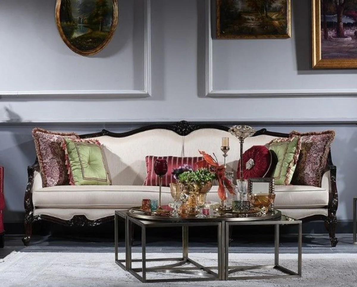 Luxury baroque sofa cream / brown 260 x 90 x H. 95 cm - living room sofa in baroque style - baroque furniture