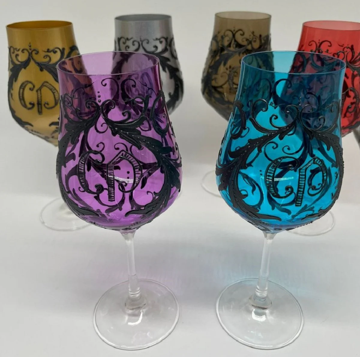 Luxury Baroque Wine Glass Set Colorful / Black - Handmade Wine Glasses