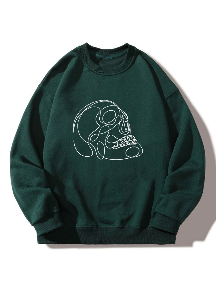 Skull Line Print Crew Neck Relaxed Sweatshirt