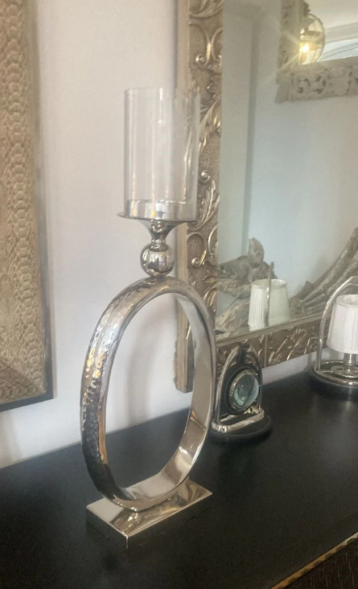 Designer candlestick silver 25 x 10 x H. 63 cm - Decorative aluminum candlestick - Decorative accessories