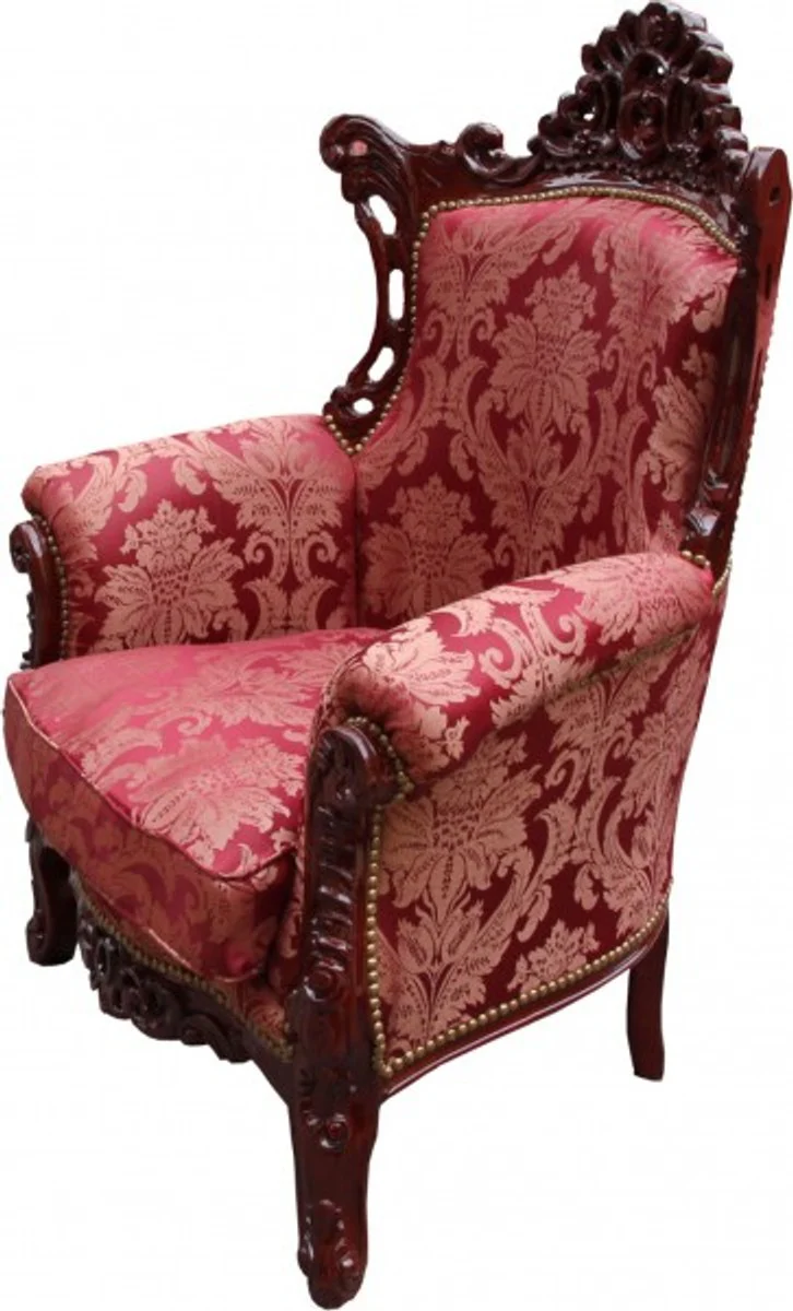Baroque Armchair Al Capone Bordeaux Pattern Brown / Red - Antique Style Furniture