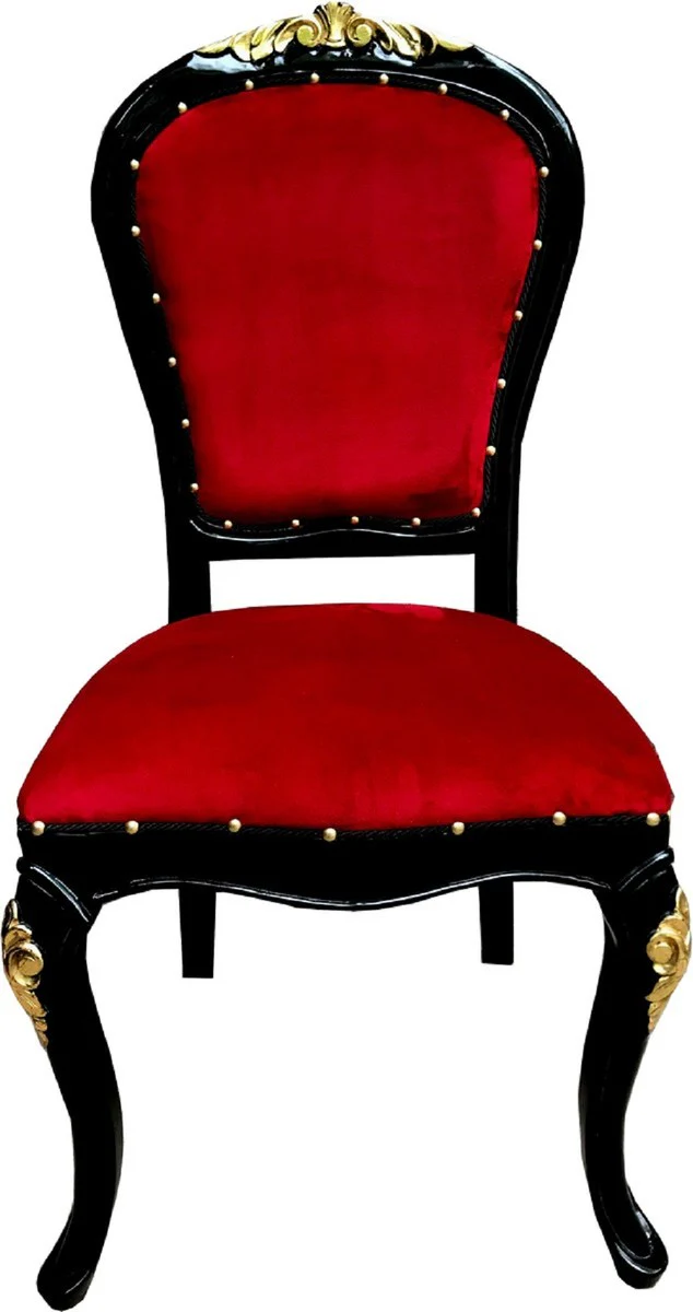 Luxury Baroque dining room set Bordeaux red / black / gold 50 x 50 x H. 110 cm - 4 handmade solid wood dining chairs with velvet fabric - Baroque dining room furniture