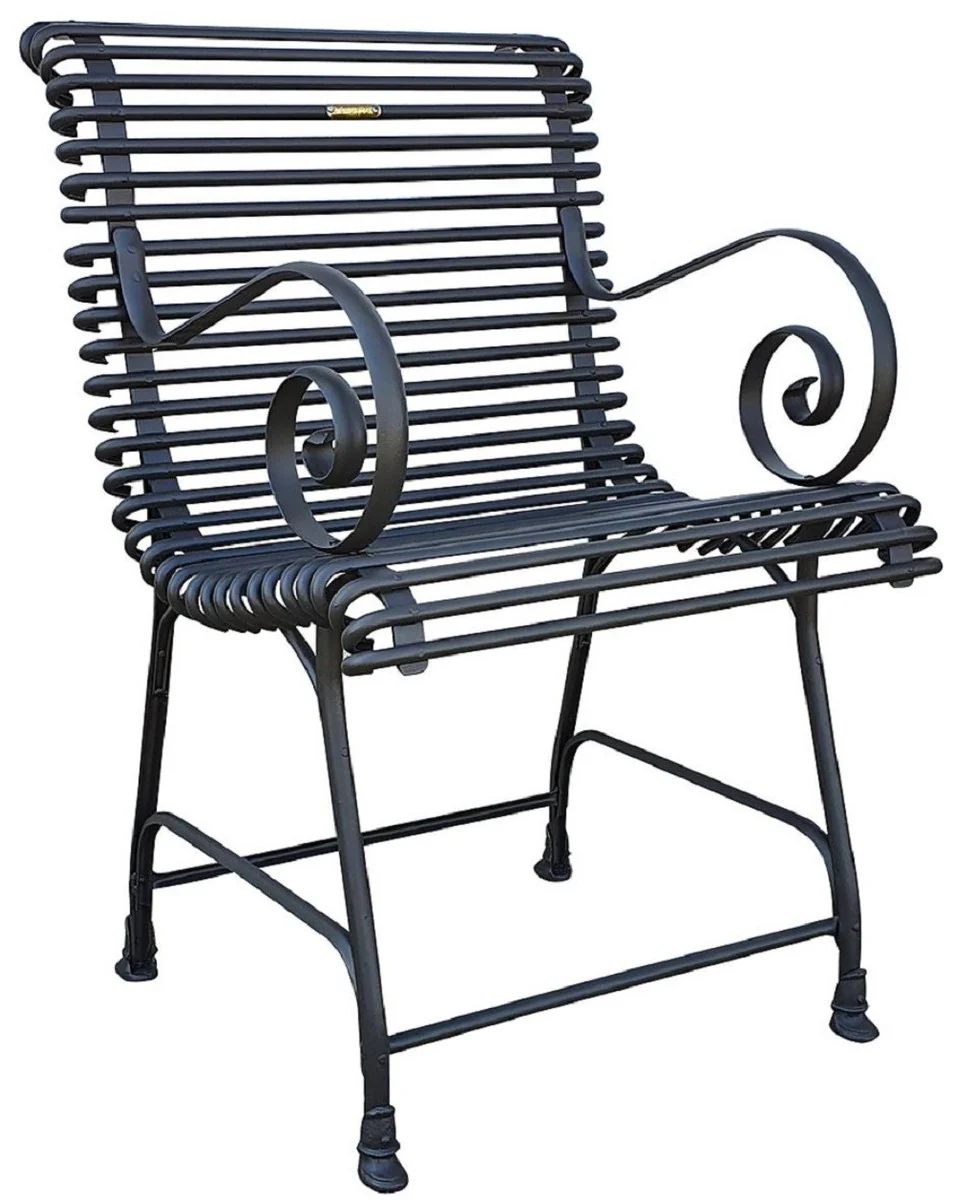 Art Nouveau Garden Chair Set Black 44 x 50 cm - Handcrafted Wrought Iron Chairs with Armrests - Nostalgic Garden & Patio Furniture