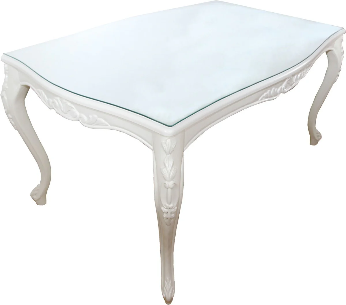 Baroque luxury dining table white 200 x 100 x H. 78 cm - Dining room table with glass top - Hotel & Restaurant furniture - Made in Italy