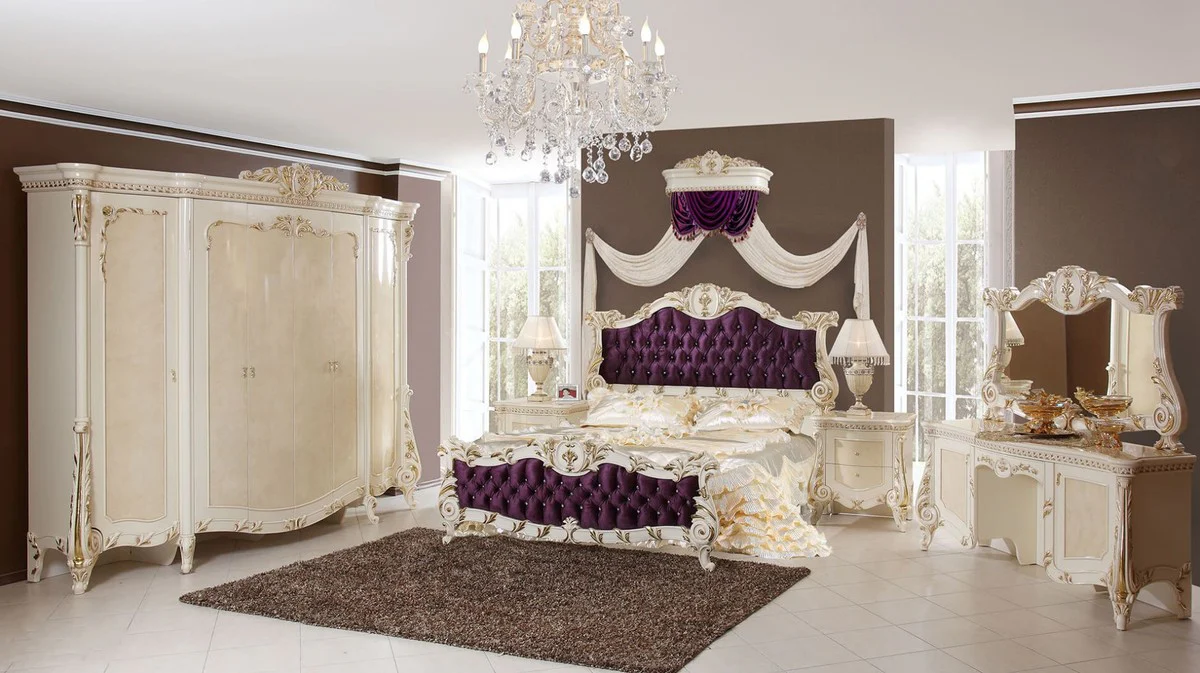 Luxury Baroque Bedroom Set Beige / White / Gold - 1 Baroque Dressing Table & 1 Baroque Mirror - Luxury Bedroom Furniture in Baroque Style - Baroque Furniture - Noble & Magnificent
