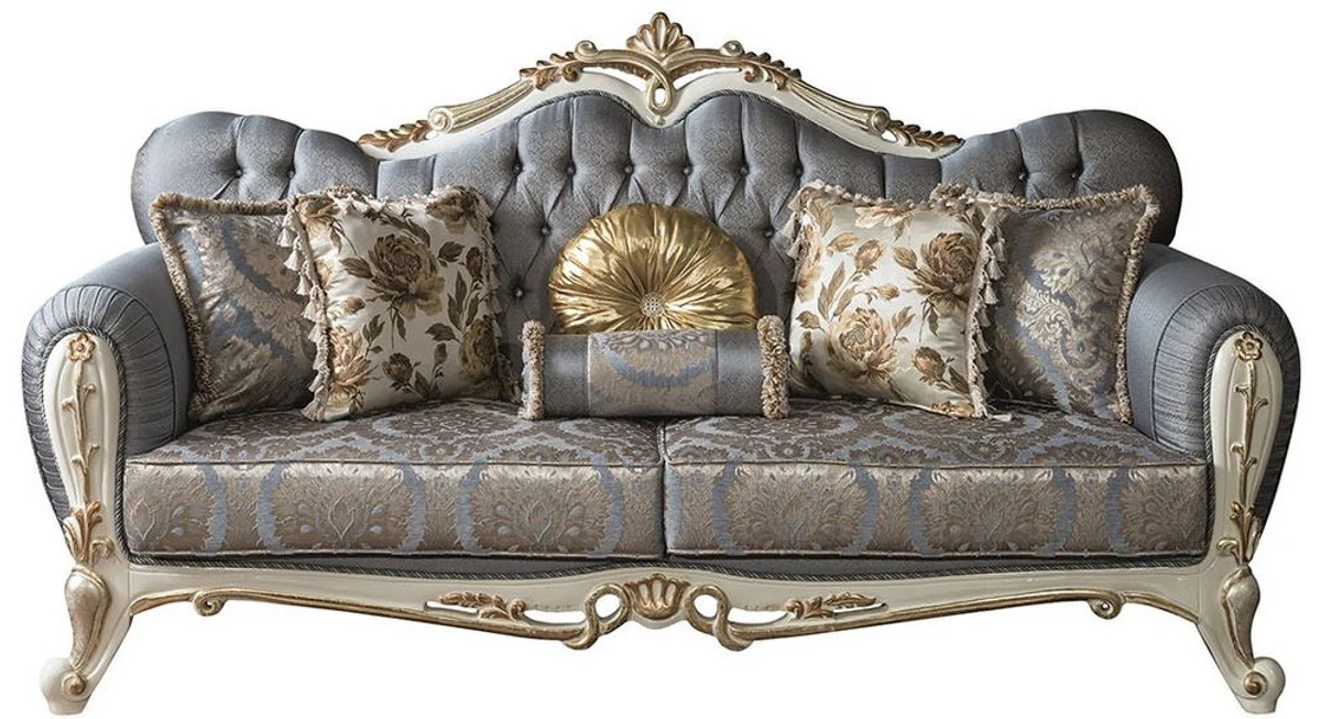 Luxury Baroque Living Room Set Blue / White / Gold - 2 Sofas & 2 Armchairs & 1 Coffee Table - Furniture in Baroque Style - Noble & Magnificent