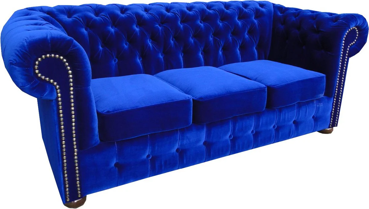 Chesterfield 3-seater sofa in royal blue 200 x 90 x H. 78 cm - luxury quality