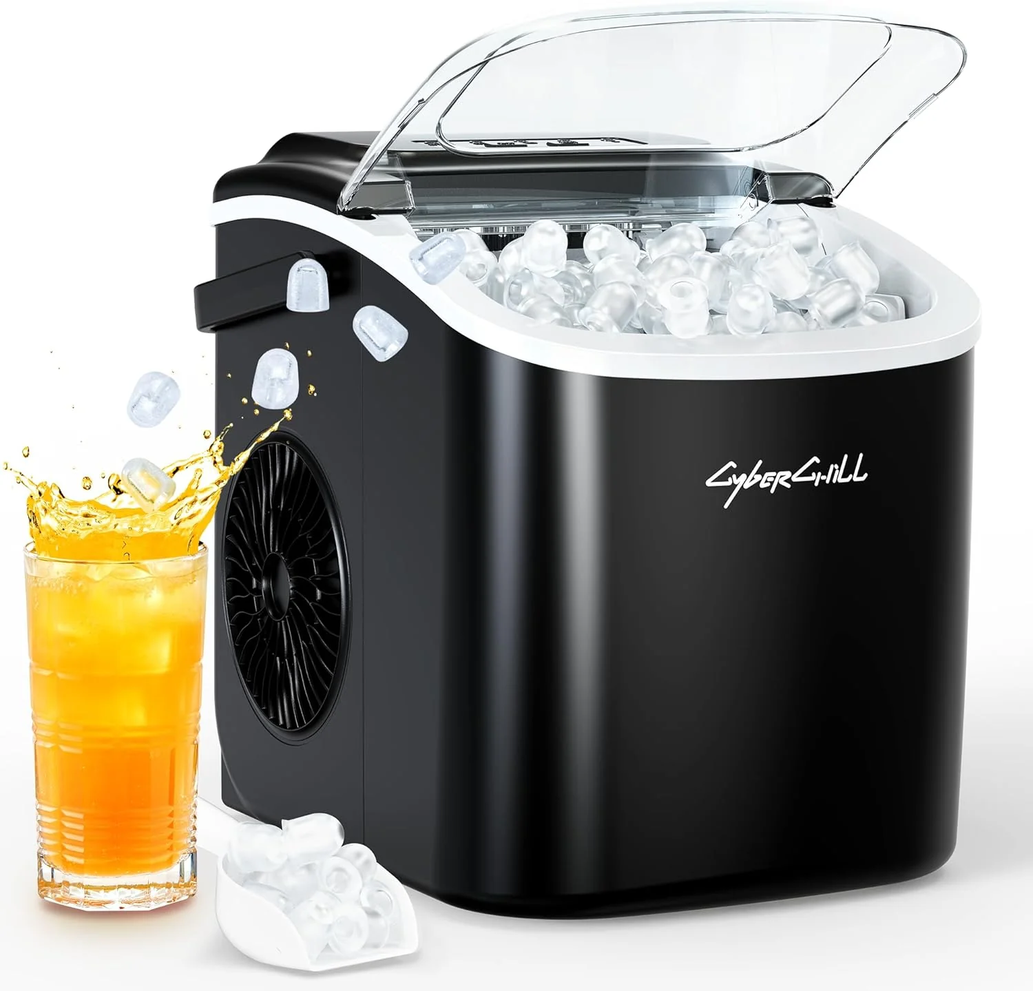 CyberChill Nugget Ice Maker Countertop 44lbs Per Day Pebble Sonic Ice Makers Machine Chewable Pellet Ice with Self-Cleaning Removable Water Tank See Through Window for Home/Kitchen/Office