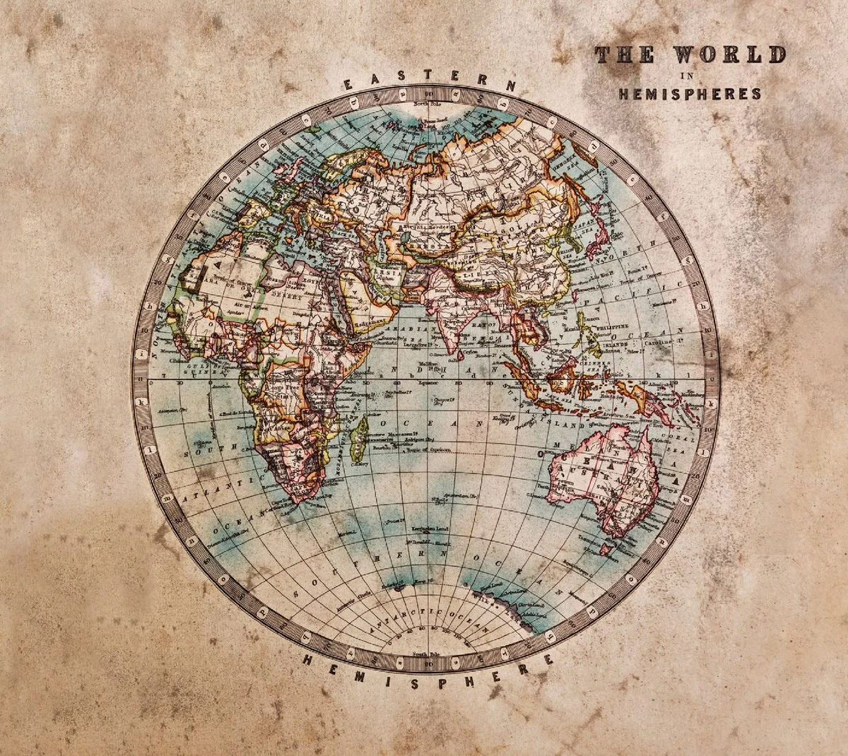 Luxury curtain set world globe beige / multicolored 250 x H. 290 cm - printed linen & velvet curtains - eyelet curtains - sliding curtains - luxury quality