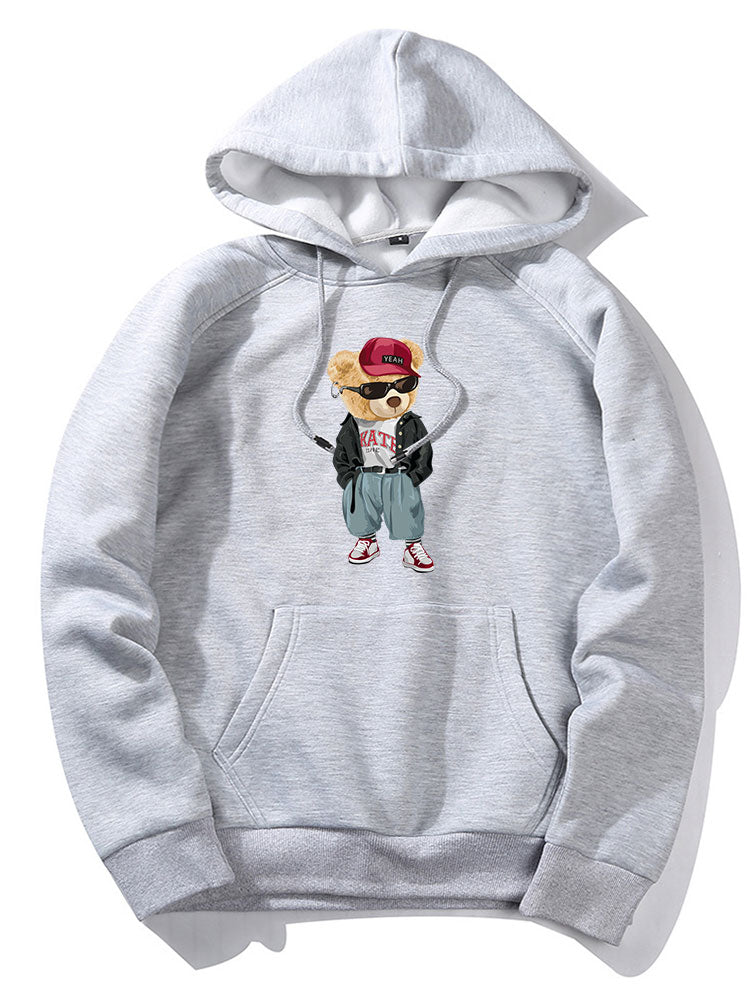 Hip Hop Style Bear Print Hoodie