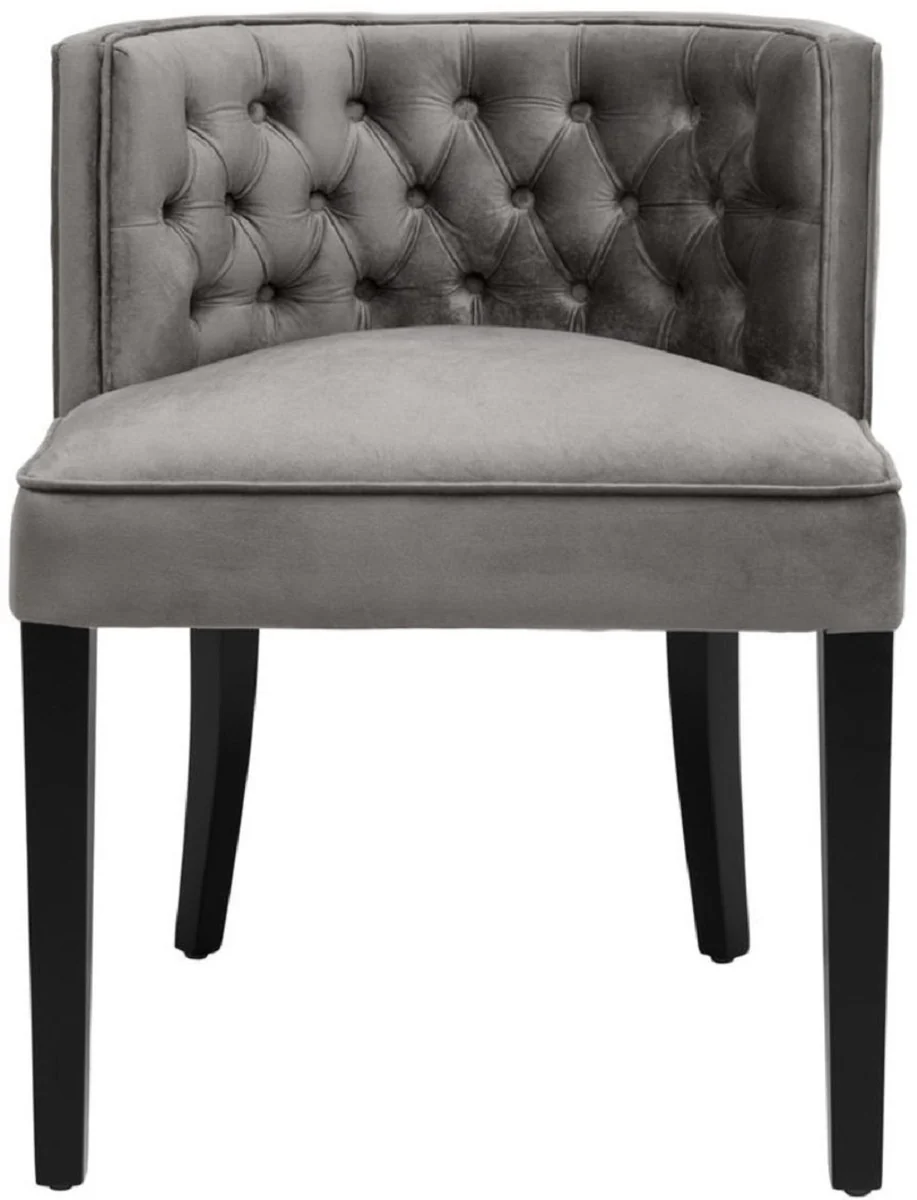 Luxury Chesterfield dining chair gray / black 60 x 58 x H. 77 cm - Dining room furniture