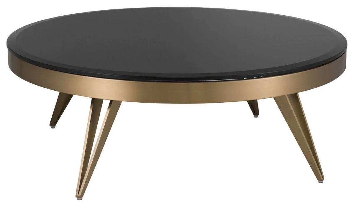 Luxury coffee table brass / black Ø 90 x H. 33 cm - Round stainless steel living room table with glass top - Living room furniture - Luxury furniture