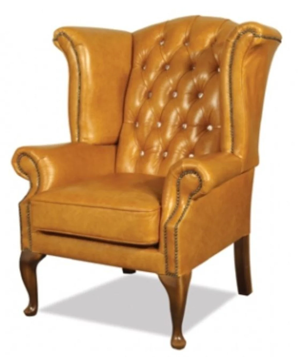 Real leather armchair with rhinestones 95 x 95 x H. 110 cm - luxury living room wing chair