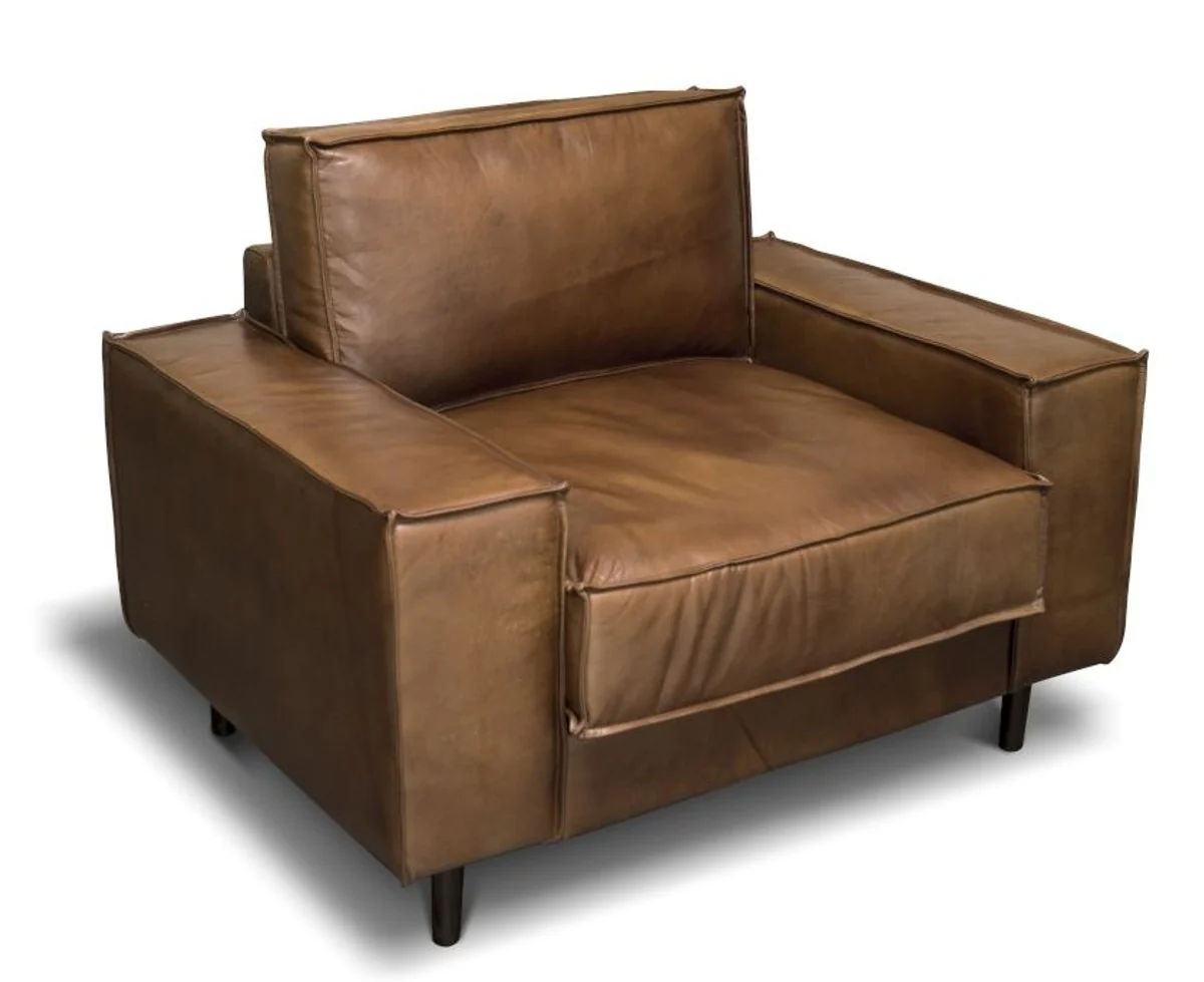 Luxury genuine leather lounge chair vintage leather brown - luxury living room armchair furniture buffalo leather