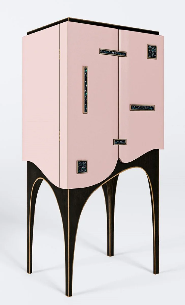 Luxury bar cabinet pink / black / brass 48 x H. 134 cm - solid wood wine cabinet with 2 doors - bar furniture - hotel furniture - luxury furniture