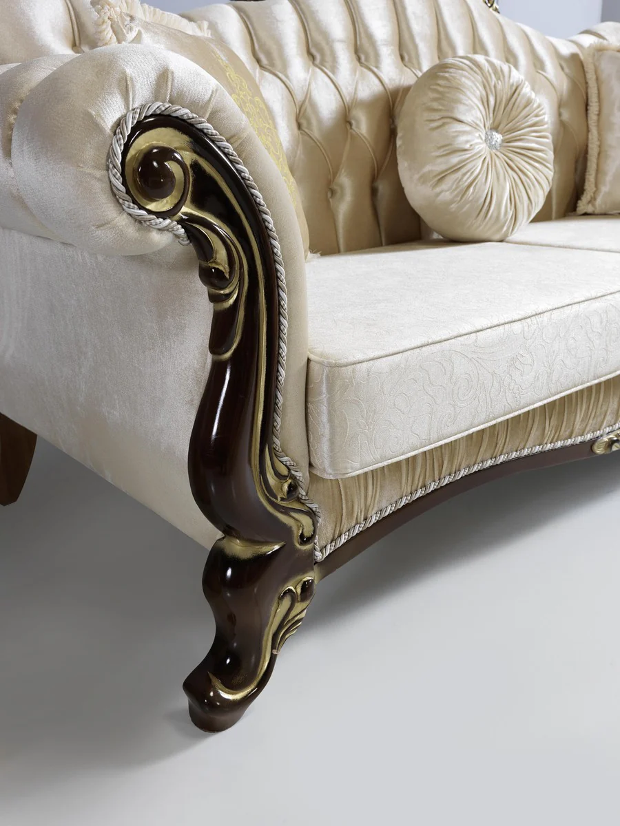 Baroque living room sofa with glittering stones champagne colors / black / gold 224 x 83 x H. 112 cm - Noble living room furniture in the baroque style