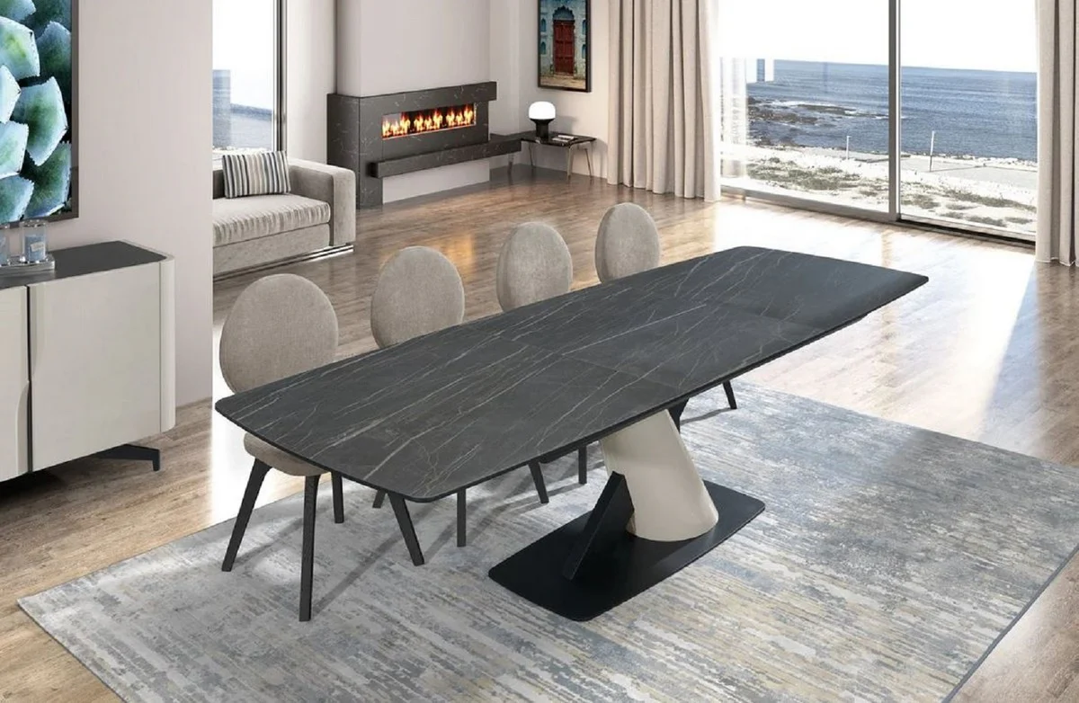 Luxury dining table black / gray 200-280 x 100 x H. 77 cm - Extendable dining room table with ceramic plates - Dining room furniture - Luxury furniture - Luxury furnishings