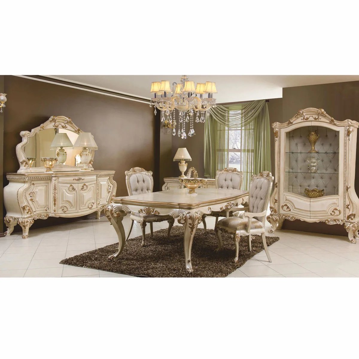 Luxury baroque display cabinet cream / gold / gray H. 220 cm - Baroque furniture