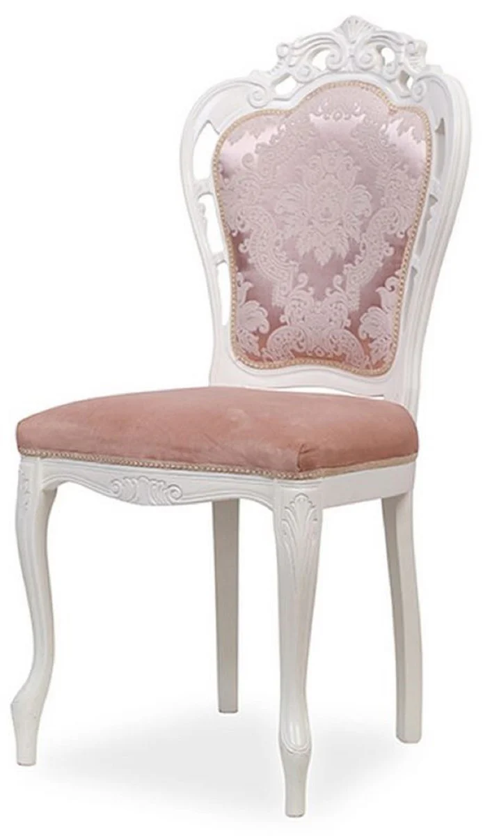 Luxury Baroque Dining Room Chair Set of 8 with Elegant Pink/White Pattern - Baroque Style Kitchen Chairs - Magnificent Luxury Dining Room Furniture in Baroque Style - Noble & Magnificent