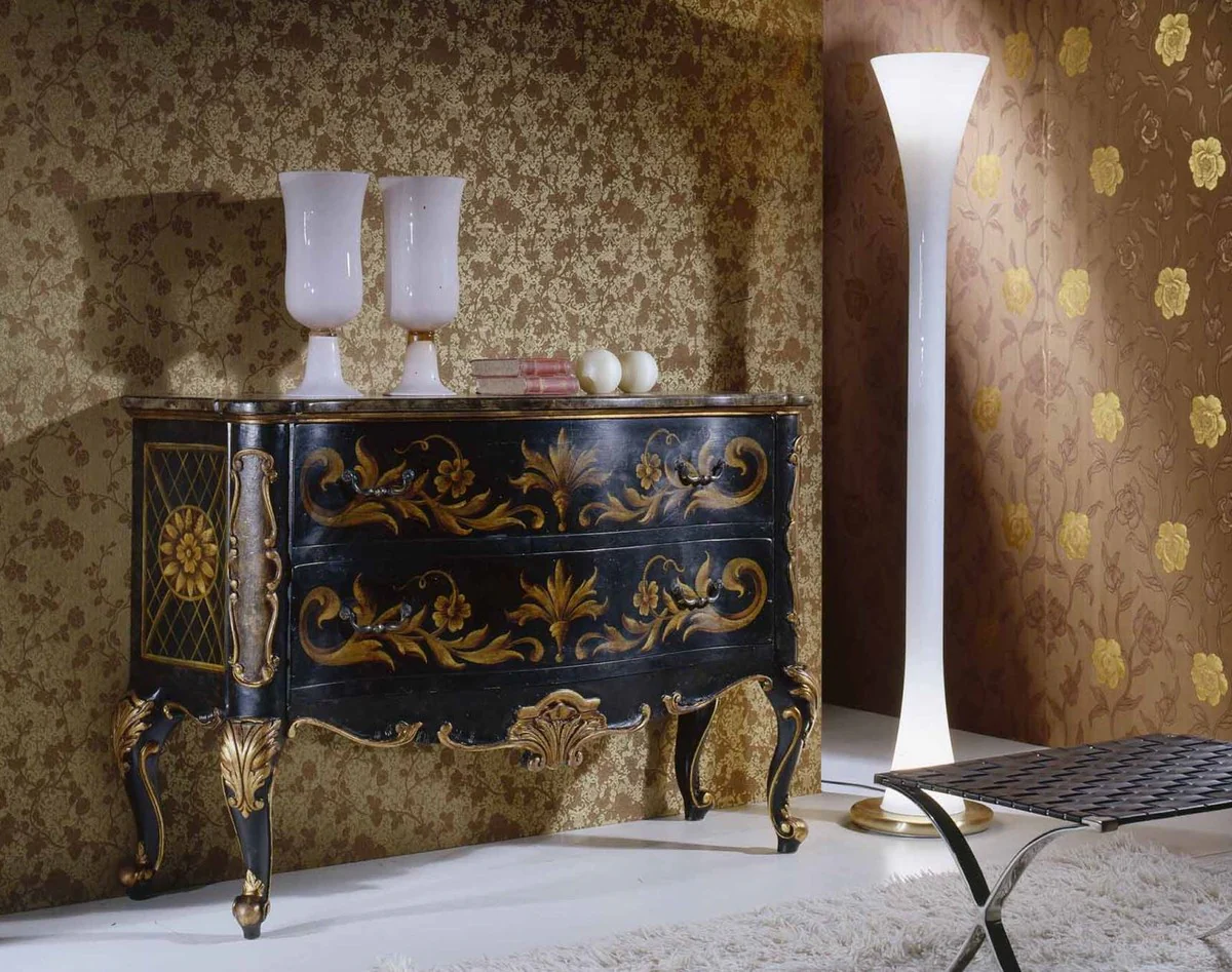 Luxury Baroque chest of drawers dark blue / antique gold - Handmade solid wood chest of drawers with 2 drawers - Baroque style bedroom furniture - Baroque furniture - Luxury quality - Made in Italy