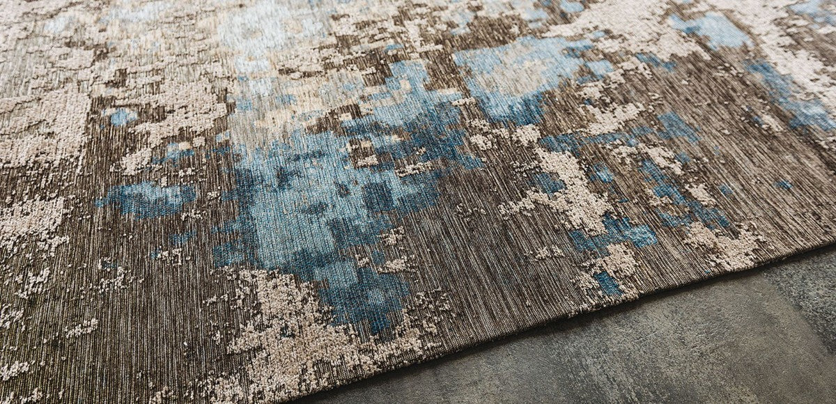 Luxury cotton rug beige / brown / blue - various sizes - rectangular living room rug with relief structure - luxury collection