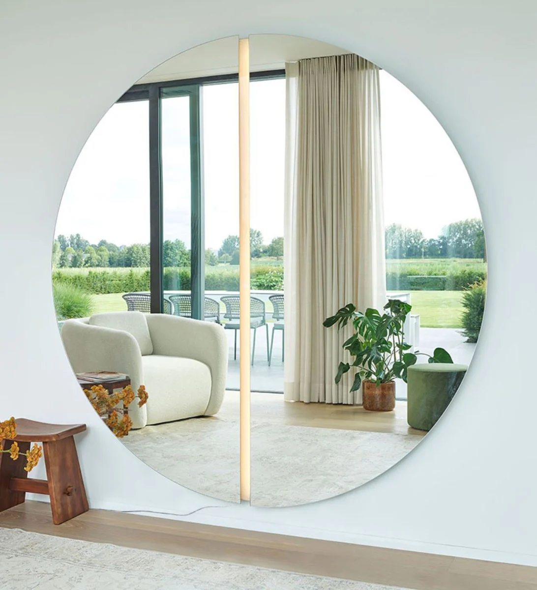 Luxury mirror 200 x 3.5 x H. 200 cm - Round wall mirror with LED strips - Living room Hotel Restaurant Boutique mirror