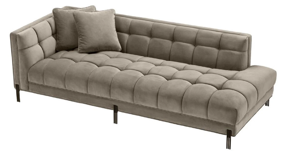 Luxury lounge sofa greige / black 223 x 95 x H. 68 cm - left-side living room sofa with elegant velvet fabric and 2 cushions
