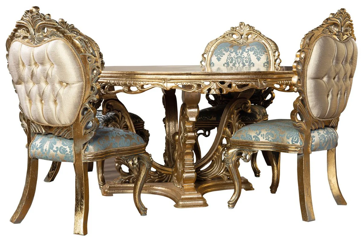 Luxury Baroque Dining Table Gold - Round Baroque Style Dining Room Table - Round Baroque Style Kitchen Table - Luxury Dining Room Furniture in Baroque Style - Baroque Dining Room Furniture