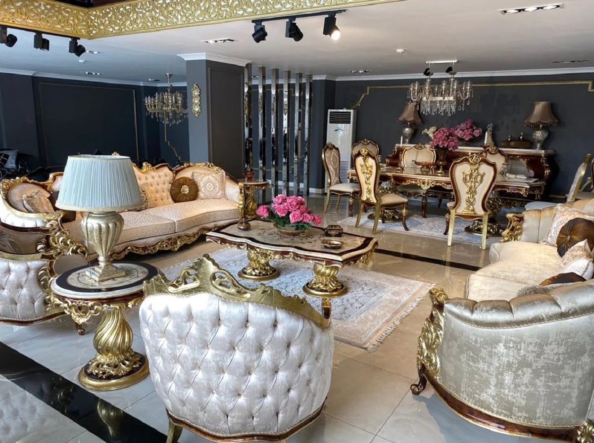 Luxury Baroque Sofa Silver / Brown / Gold - Magnificent Baroque Style Living Room Sofa - Baroque Furniture