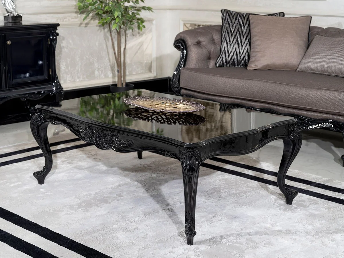 Luxury Baroque Coffee Table Black - Handcrafted Solid Wood Living Room Table in Baroque Style - Luxury Living Room Furniture in Baroque Style - Baroque Furniture - Noble & Magnificent
