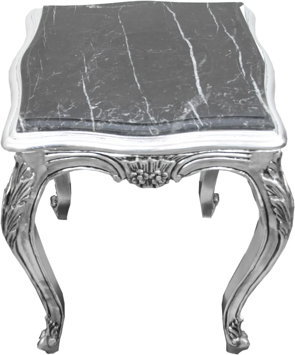 Baroque side table silver with black marble top 52 x 52 x H. 65 cm - Baroque furniture side table
