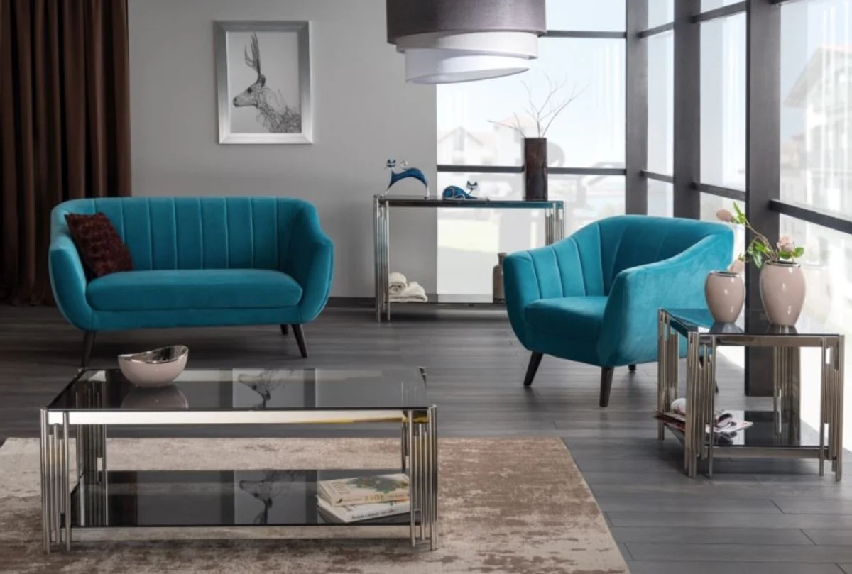 Luxury side table silver / black 55 x 55 x H. 55 cm - stainless steel table with tinted glass tops - luxury furniture