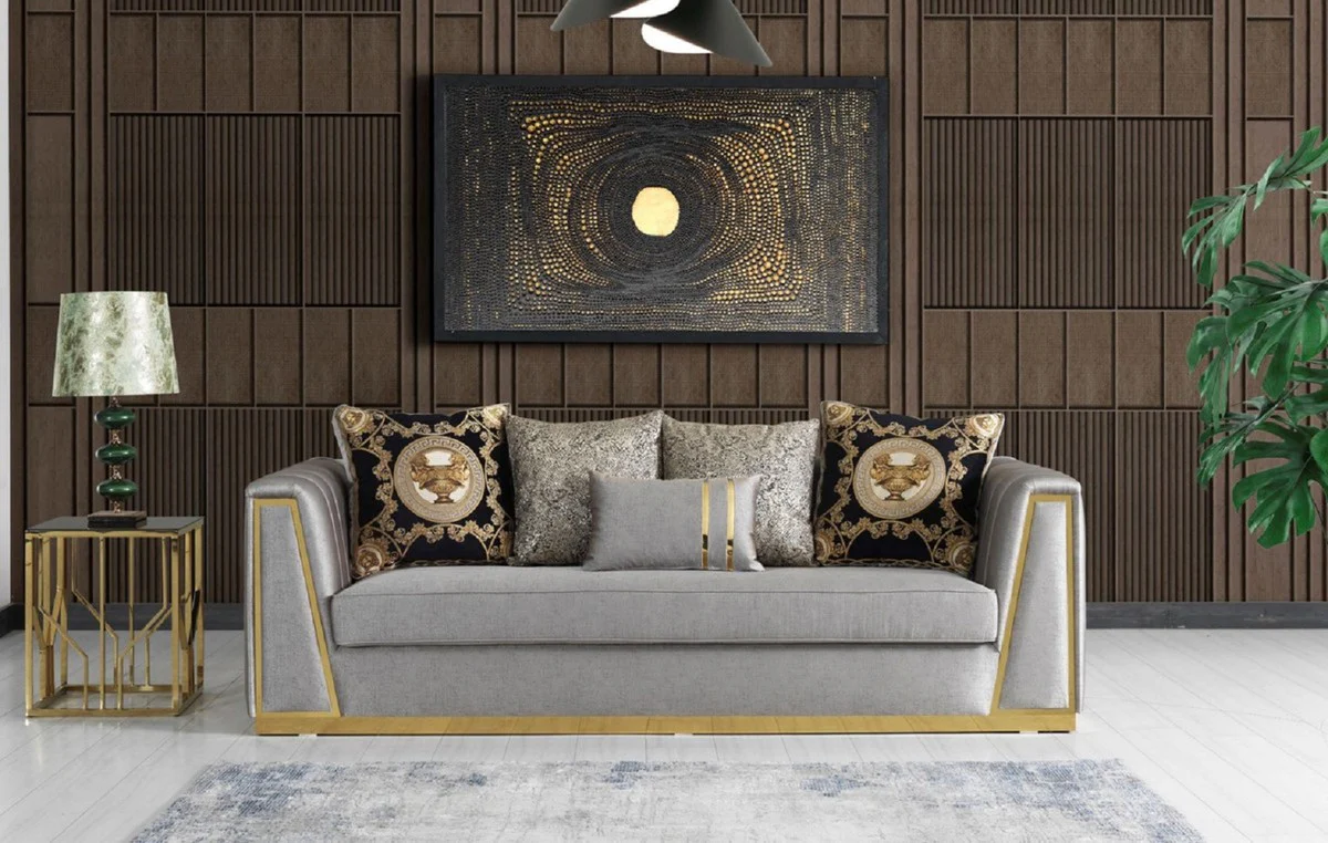 Luxury living room set gray / gold - 2 sofas & 2 armchairs & 1 coffee table - modern living room furniture - luxury quality