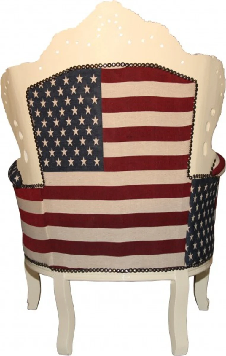 Baroque Armchair King USA / Cream - Furniture Antique Style - American Flag America