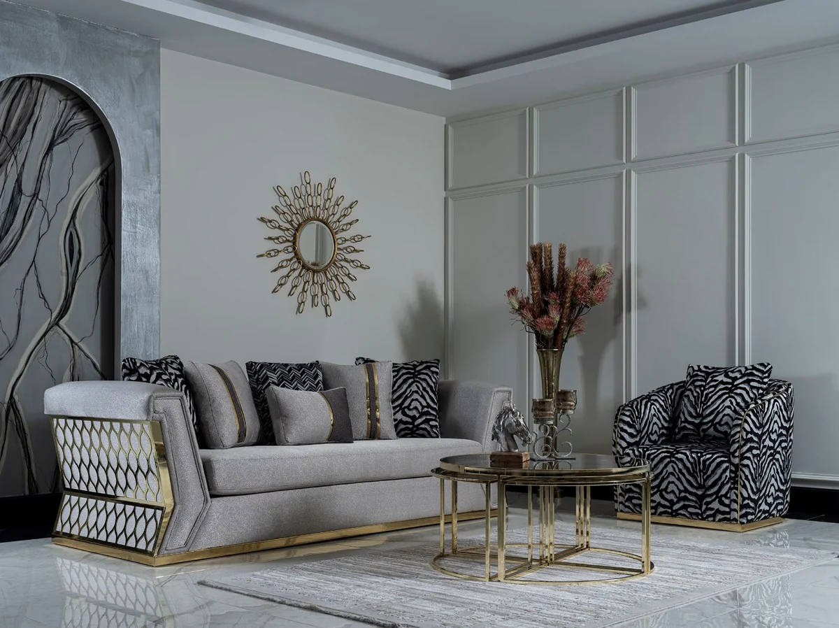 Luxury Sofa Gray / Gold - Elegant Living Room Sofa with Decorative Pillows - Luxury Living Room Furniture
