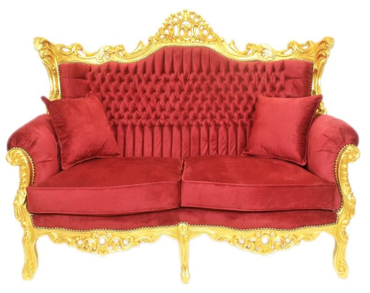 Baroque living room set Bordeaux velvet fabric / gold - 2 sofa + 2 armchairs