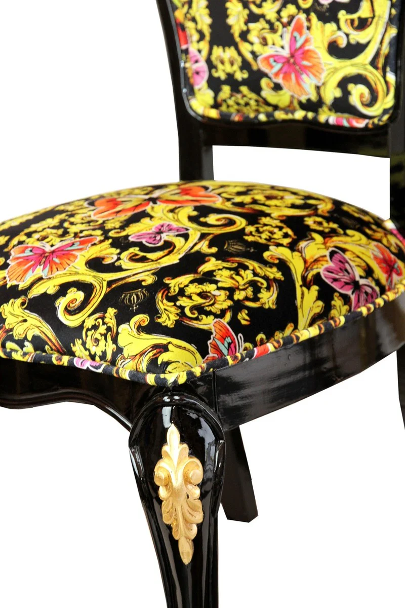 Pompöös by Luxury Baroque Dining Chair Butterflies & Flowers Multicolored / Black / Gold - Pompöös Baroque Chair designed by Harald Glööckler
