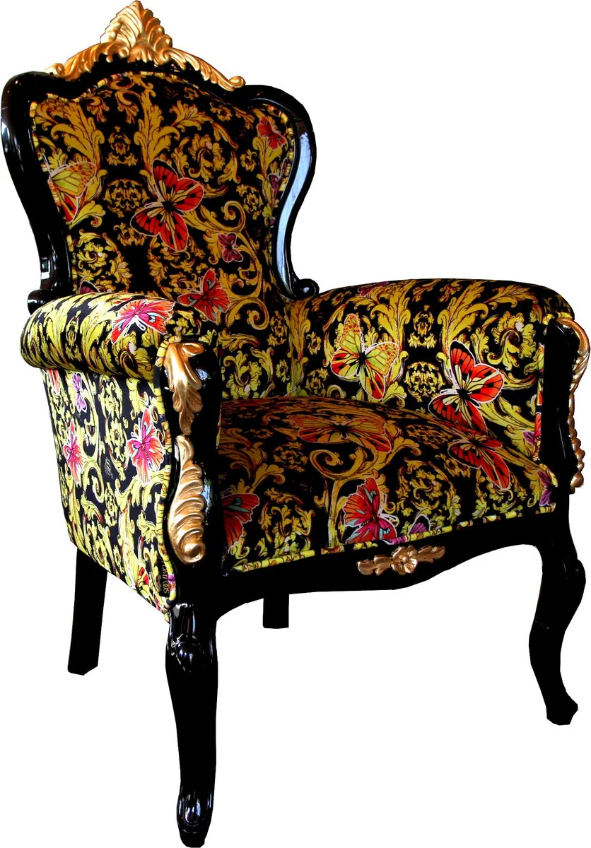 Pompöös by Luxury Baroque Armchair Bergere Butterfly & Flower Design / Black / Gold - Pompööser Baroque Armchair designed by Harald Glööckler