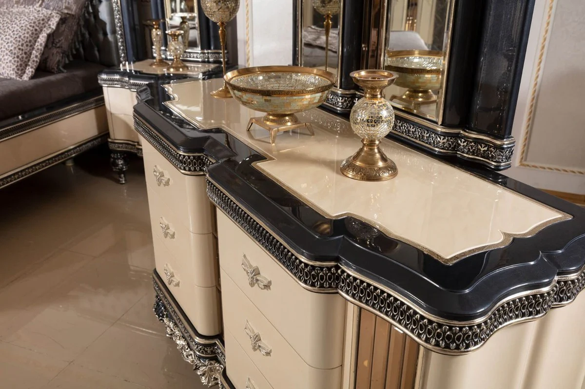 Luxury Baroque chest of drawers with mirror beige / black / gold - Baroque style bedroom chest of drawers with mirror - Luxury bedroom furniture in Baroque style - Baroque furniture - Noble & magnificent