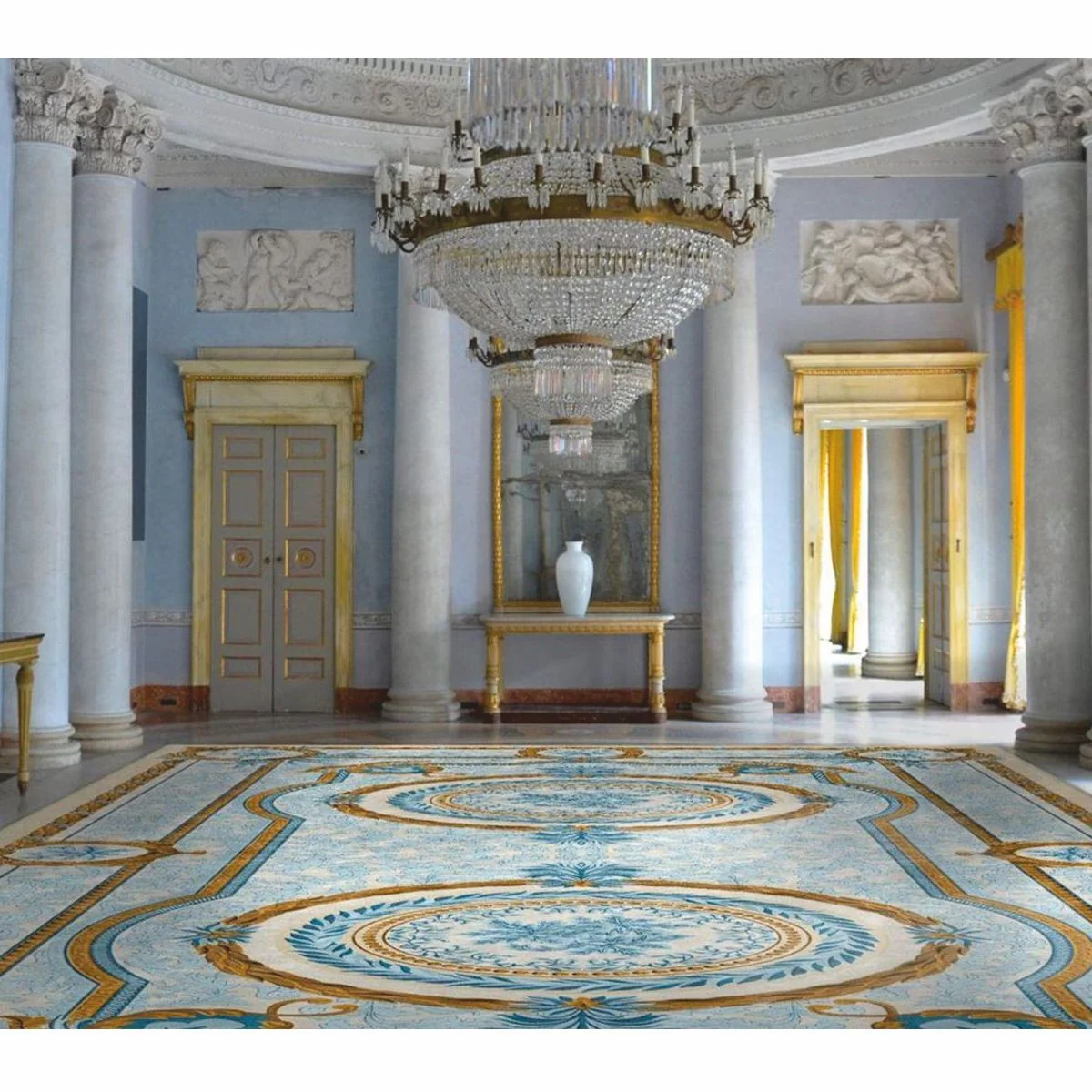 Luxury Baroque Hotel Carpet Blue / Brown / Cream - Various Sizes