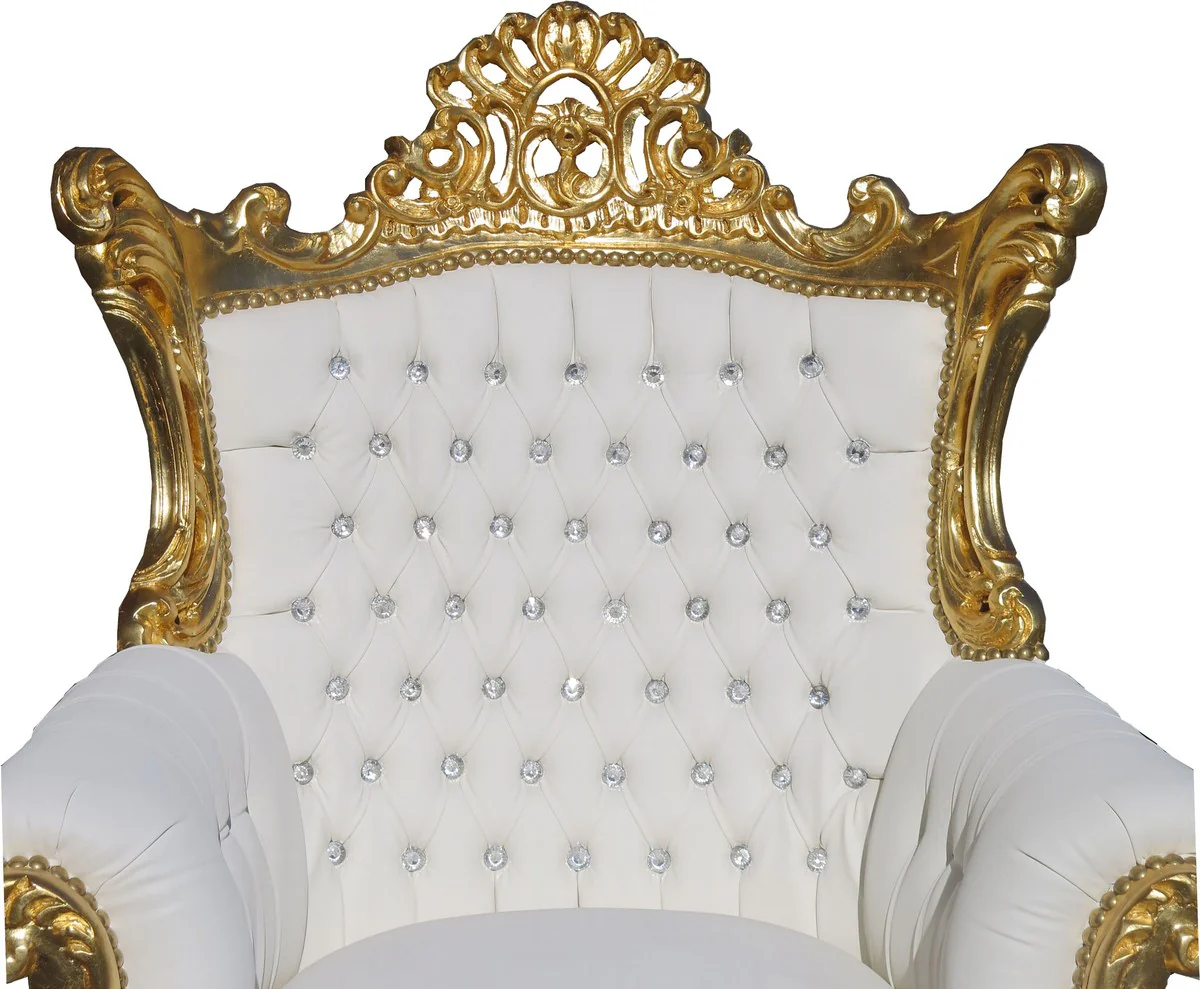 Baroque armchair Al Capone white / gold with bling bling glitter stones