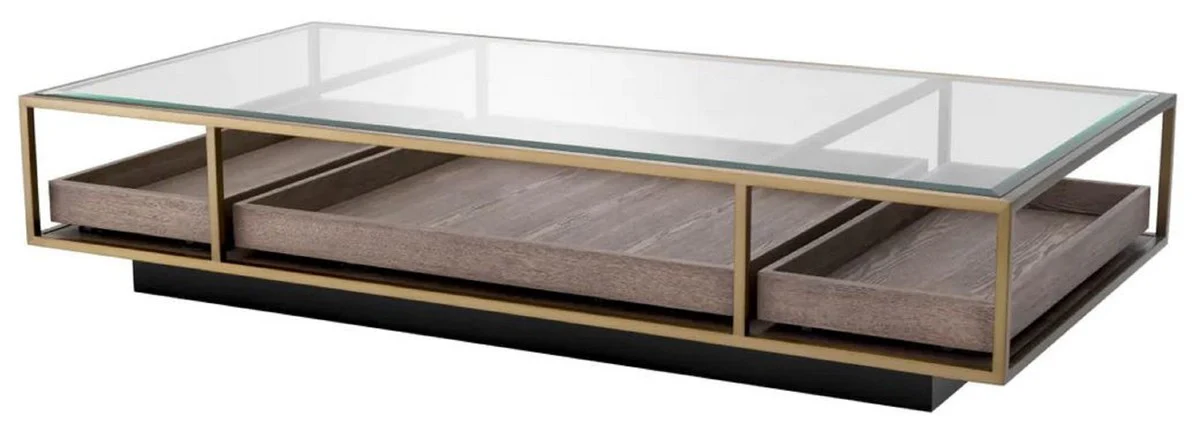 Luxury coffee table brass / gray / black 180 x 90 x H. 37 cm - Rectangular living room table with glass top - Hotel table - Living room furniture - Hotel furniture - Luxury furniture