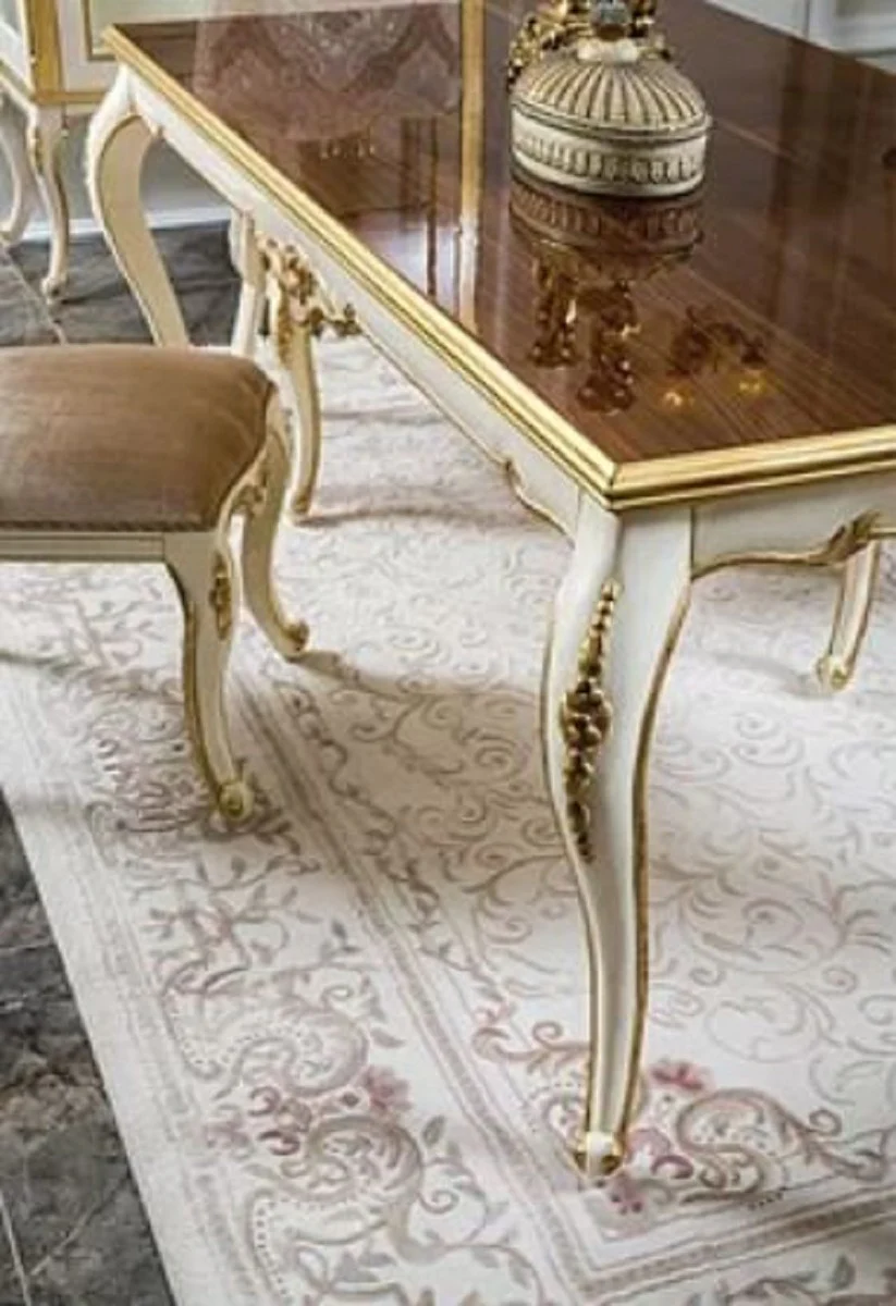 Luxury Baroque Dining Table Brown / White / Gold - Handcrafted Solid Wood Kitchen Table - Baroque Dining Room Furniture - Noble & Magnificent