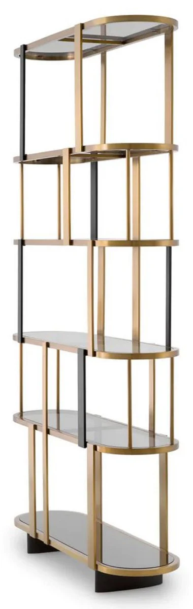 Luxury shelf cabinet brass / black / gray 120 x 38.5 x H. 240 cm - metal cabinet with 6 glass shelves - living room furniture - hotel furniture - luxury furniture - luxury quality